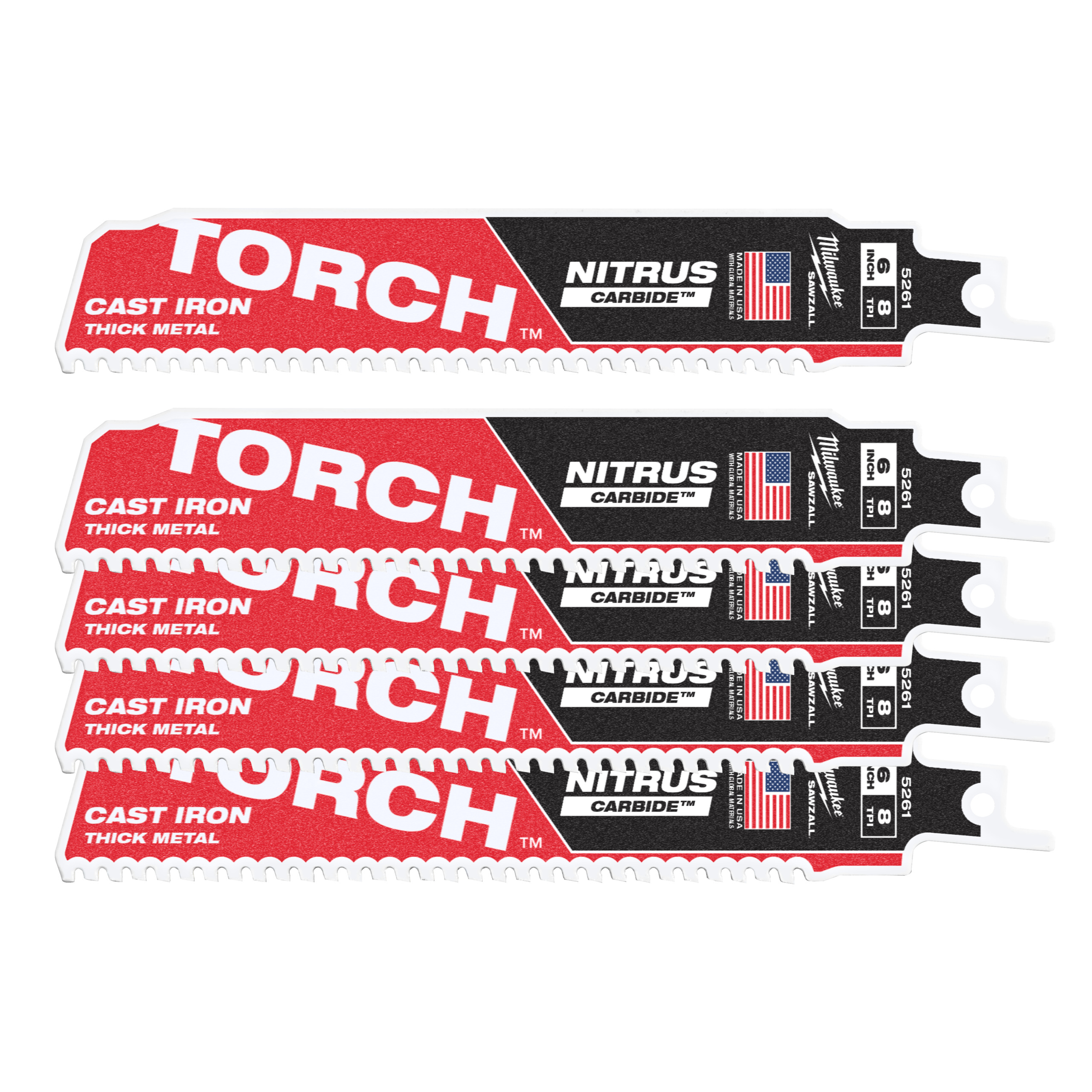 Säbelsägeblatt Metall THE TORCH NITRUS HM-bestückt 5er Pack — 150 x 3,2 mm (8 TPI)