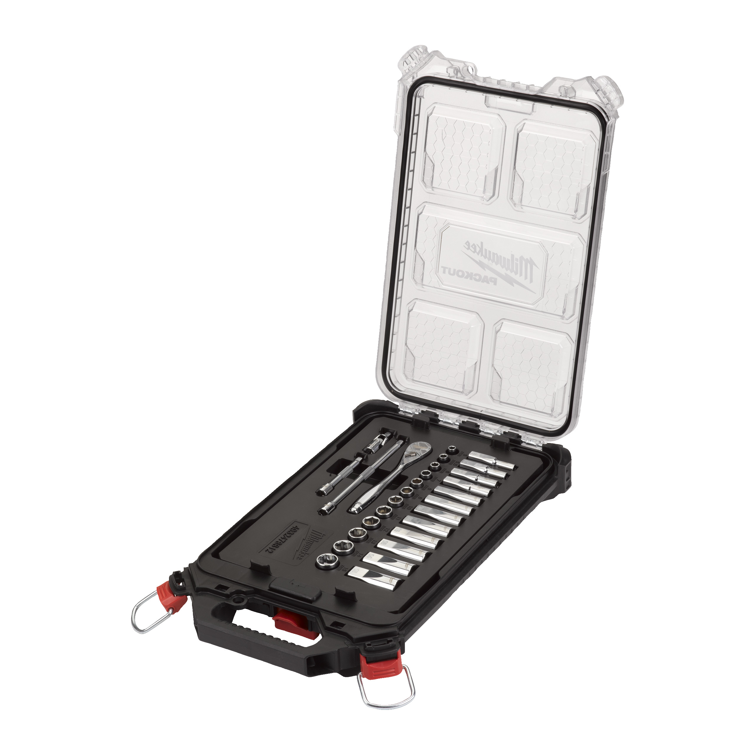 Ratschen- und Steckschlüsseleinsatz Set 1/4" metrisch — 28-teilig im PACKOUT Compact-Organiser Slim