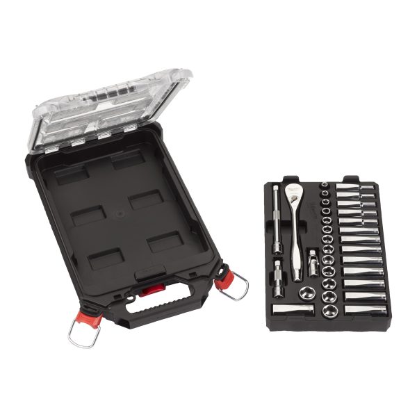 Ratschen- und Steckschlüsseleinsatz Set 3/8" metrisch — 32-teilig im PACKOUT Compact-Organiser Slim
