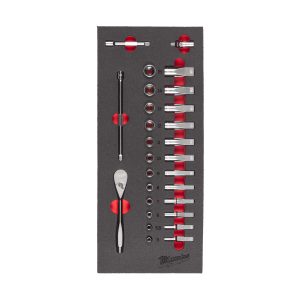 1/4" Ratschen- & Steckschlüsseleinsätze Einlage — 28-teilige Einlage für Werkstattwagen 78 cm
