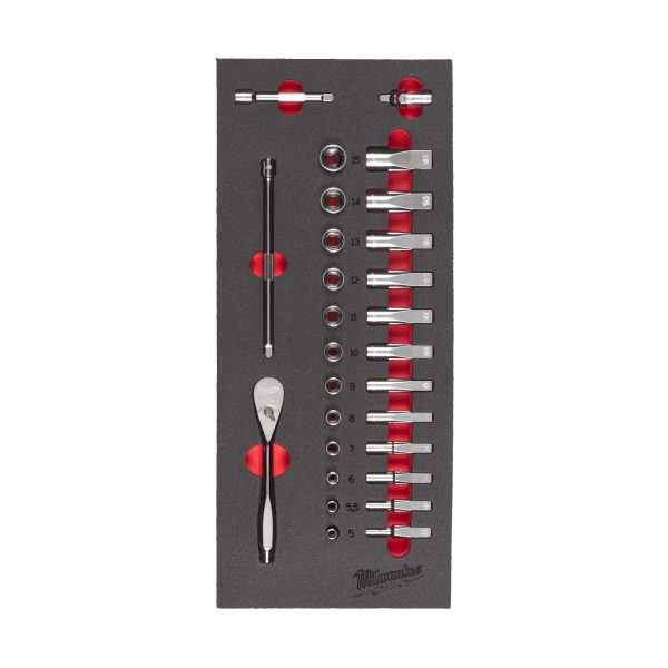 1/4" Ratschen- & Steckschlüsseleinsätze Einlage — 28-teilige Einlage für Werkstattwagen 78 cm