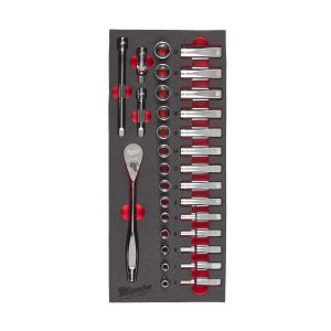 3/8" Ratschen- & Steckschlüsseleinsätze Einlage — 32-teilige Einlage für Werkstattwagen 78 cm