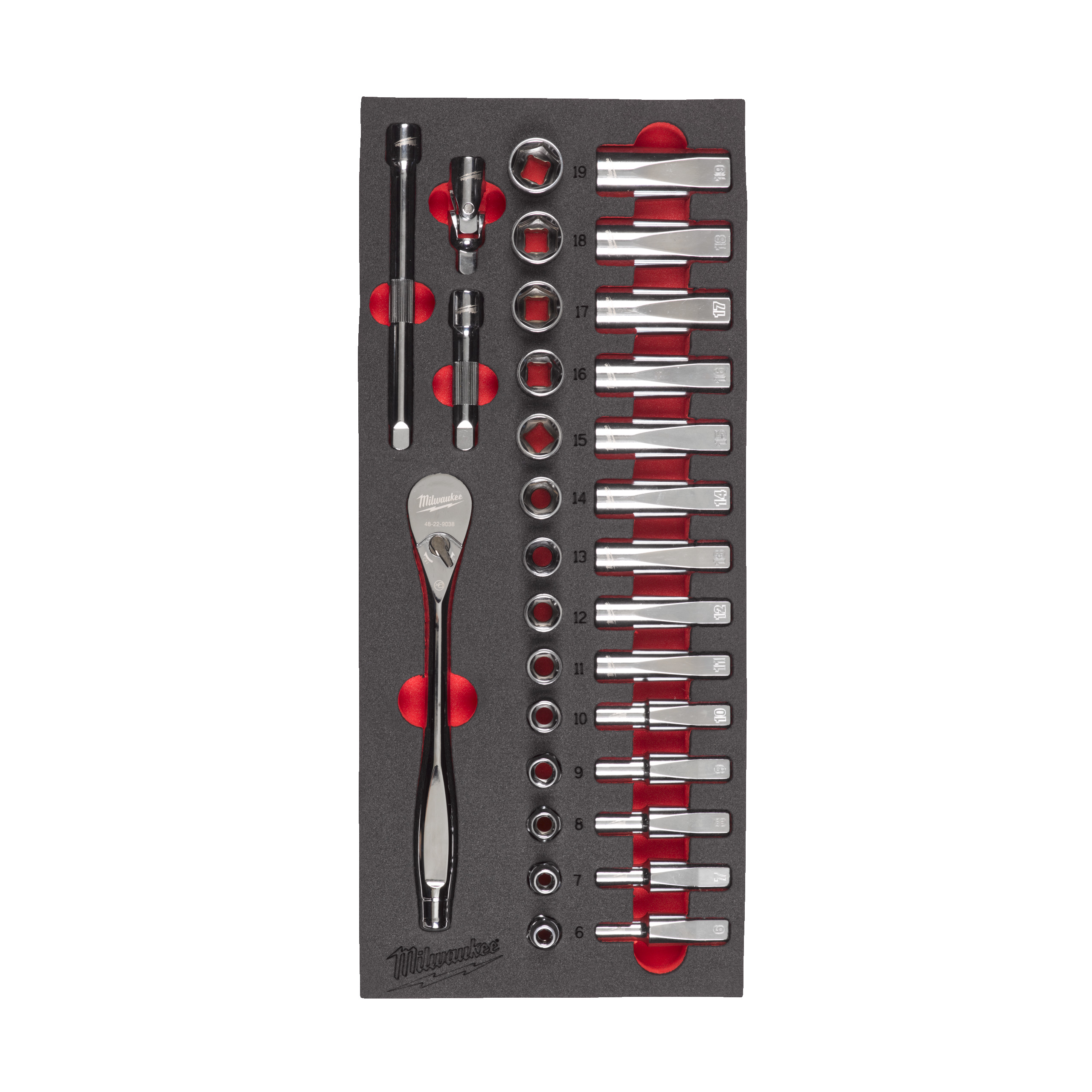 3/8" Ratschen- & Steckschlüsseleinsätze Einlage — 32-teilige Einlage für Werkstattwagen 78 cm
