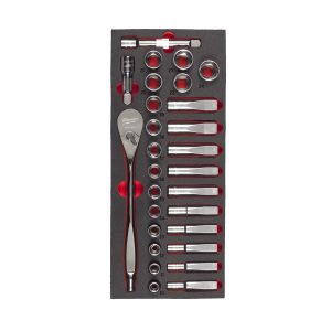 1/2" Ratschen- & Steckschlüsseleinsätze Einlage — 28-teilige Einlage für Werkstattwagen 78 cm
