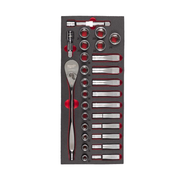 1/2" Ratschen- & Steckschlüsseleinsätze Einlage — 28-teilige Einlage für Werkstattwagen 78 cm