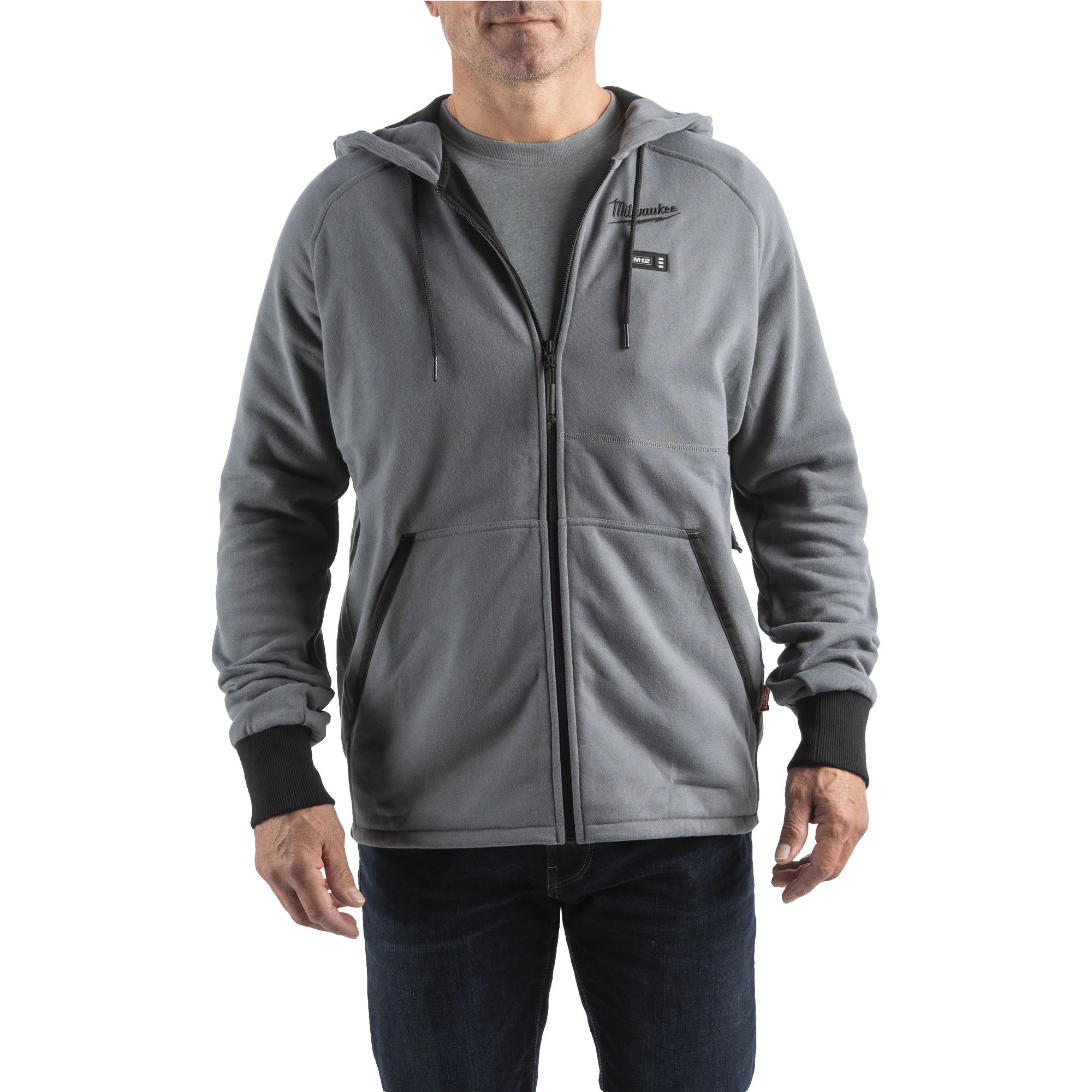 M12HHGREY4-0(XL) — 12 V Akku-Heiz-Kapuzenpullover Herren grau, ohne Akku u. Ladegerät