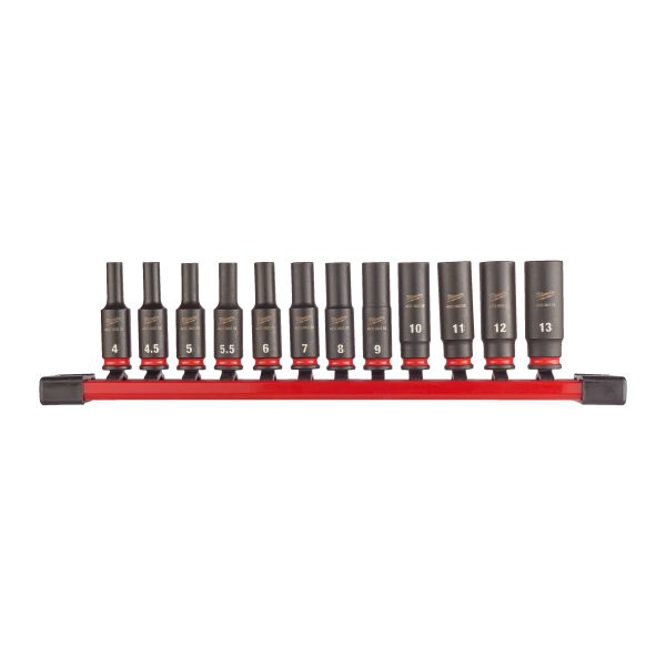 SHOCKWAVE Schlagnuss 1/4" lang Set — 12-teliges Set auf Schiene