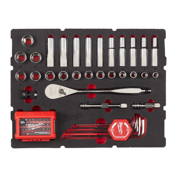 Sechskantschlüssel, SHOCKWAVE Bits & 1/2" Ratschen u. Steckschlüsseleinsätze Einlage — 70-teilige Einlage für PACKOUT Koffer mit Schubladen