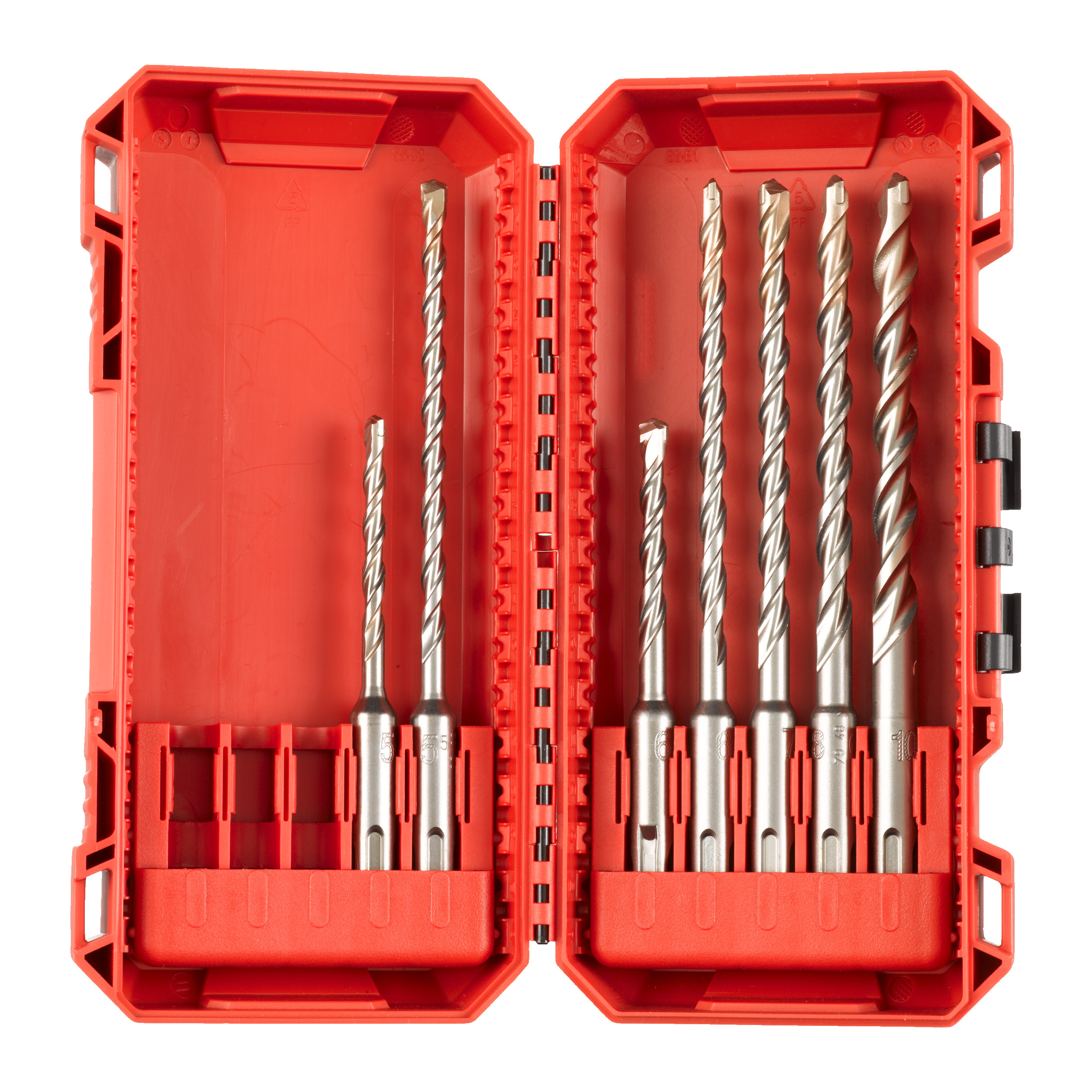 Hammerbohrer M2SDS-Plus Set, 7-teilig — 5/6 x 110 mm, 5,5/6/7/8/10 x 160 mm in PACKOUT kompatibler Kassette