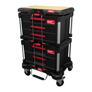 PACKOUT Starter-Set Automotive 4-teilig — PACKOUT Rollbrett, Koffer mit 2 Schubladen, Koffer mit 3 Schubladen u. Holz-Arbeitsplatte