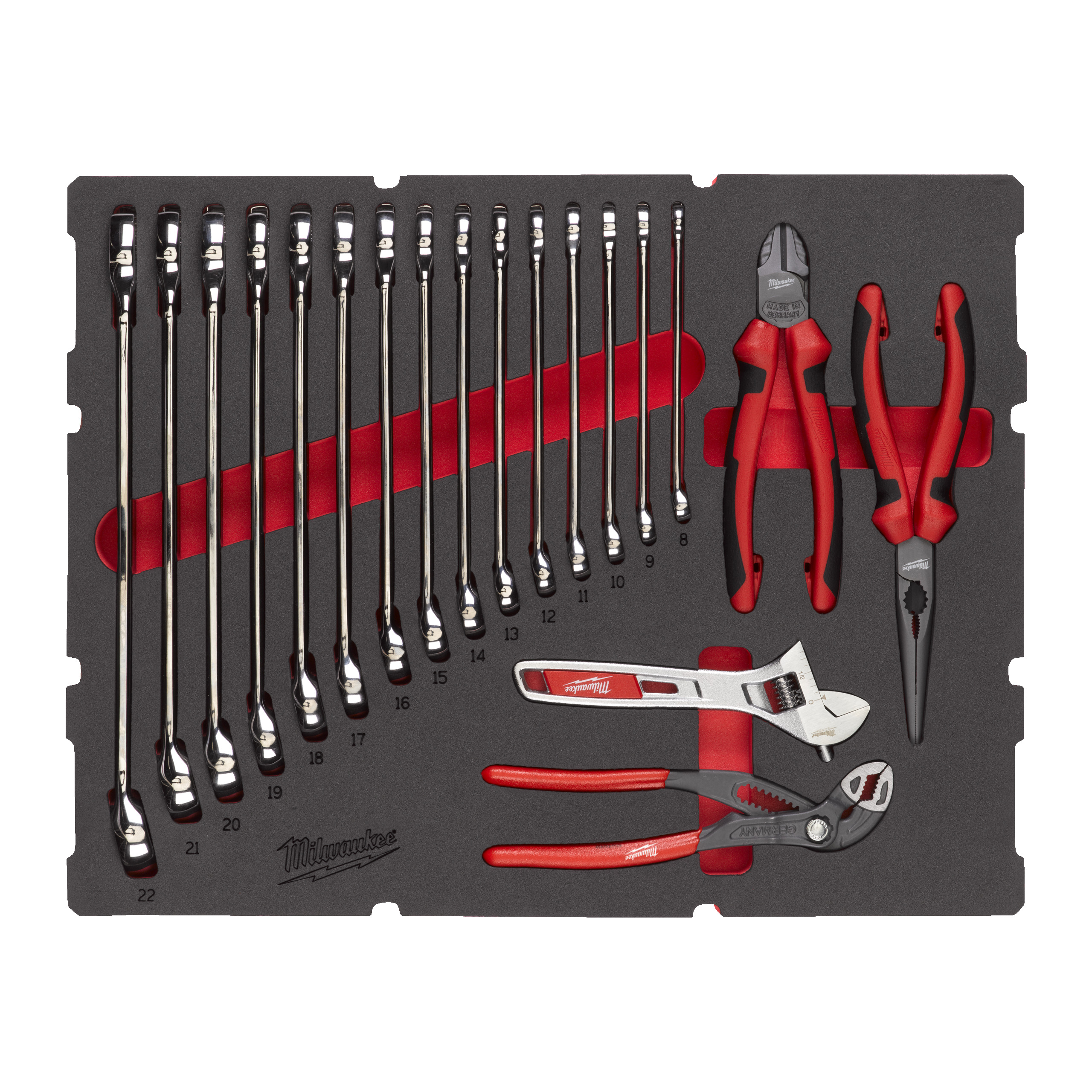 PACKOUT Ringmaulschlüssel und Zangen Einlage — 19-teilige Einlage für PACKOUT Koffer mit Schubladen