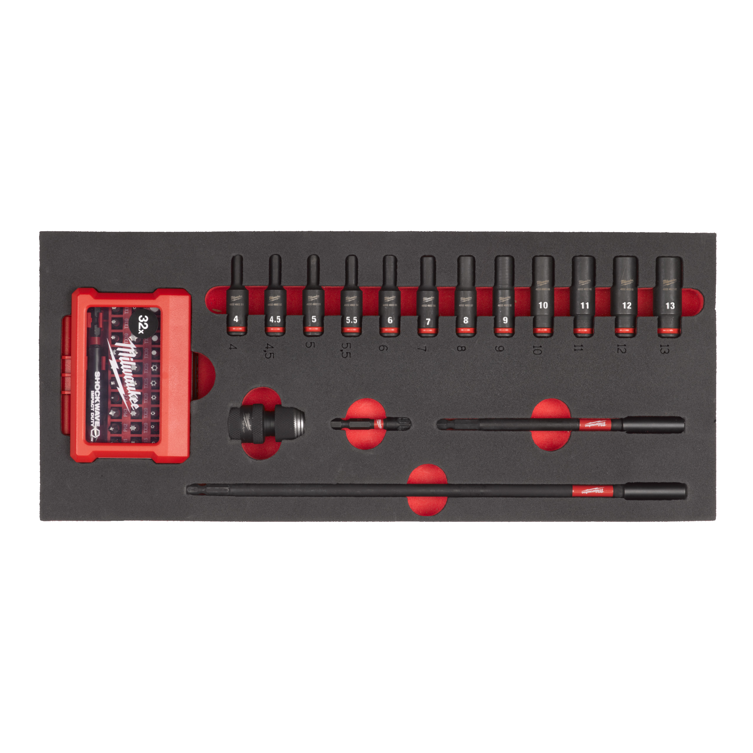 1/4" SHOCKWAVE Schlagnüsse lang Einlage — 17-teilige Einlage für Werkstattwagen 78 cm