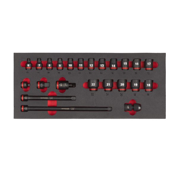 3/8" SHOCKWAVE Schlagnüsse Einlage — 23-teilige Einlage für Werkstattwagen 78 cm