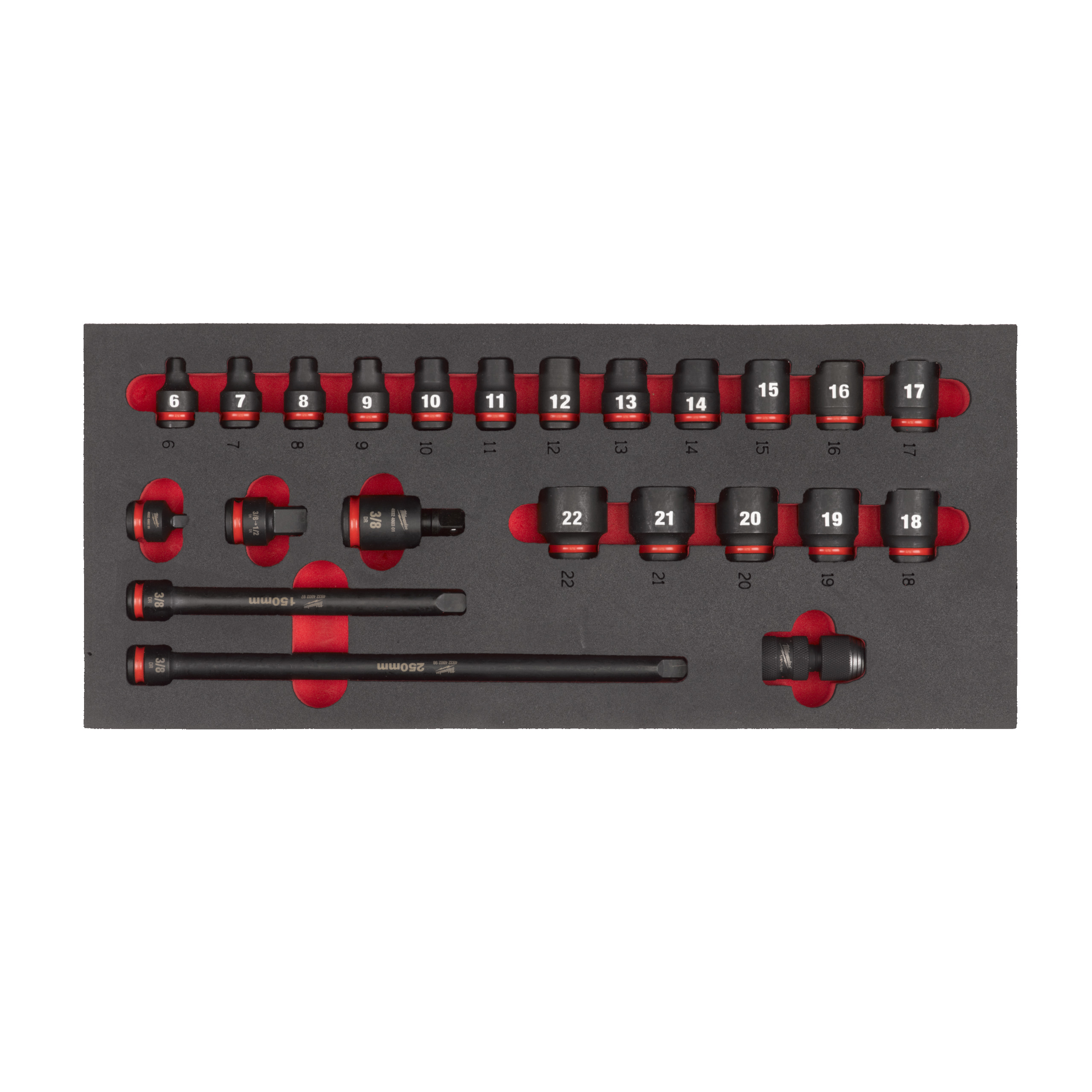 3/8" SHOCKWAVE Schlagnüsse Einlage — 23-teilige Einlage für Werkstattwagen 78 cm