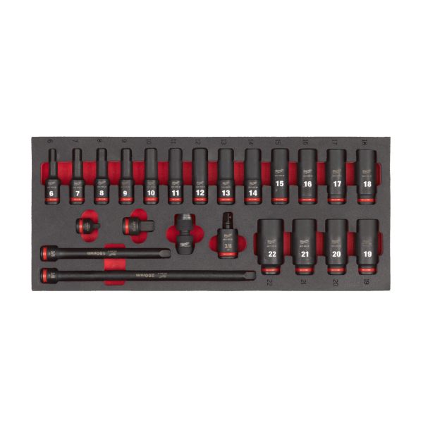 3/8" SHOCKWAVE Schlagnüsse lang Einlage — 23-teilige Einlage für Werkstattwagen 78 cm