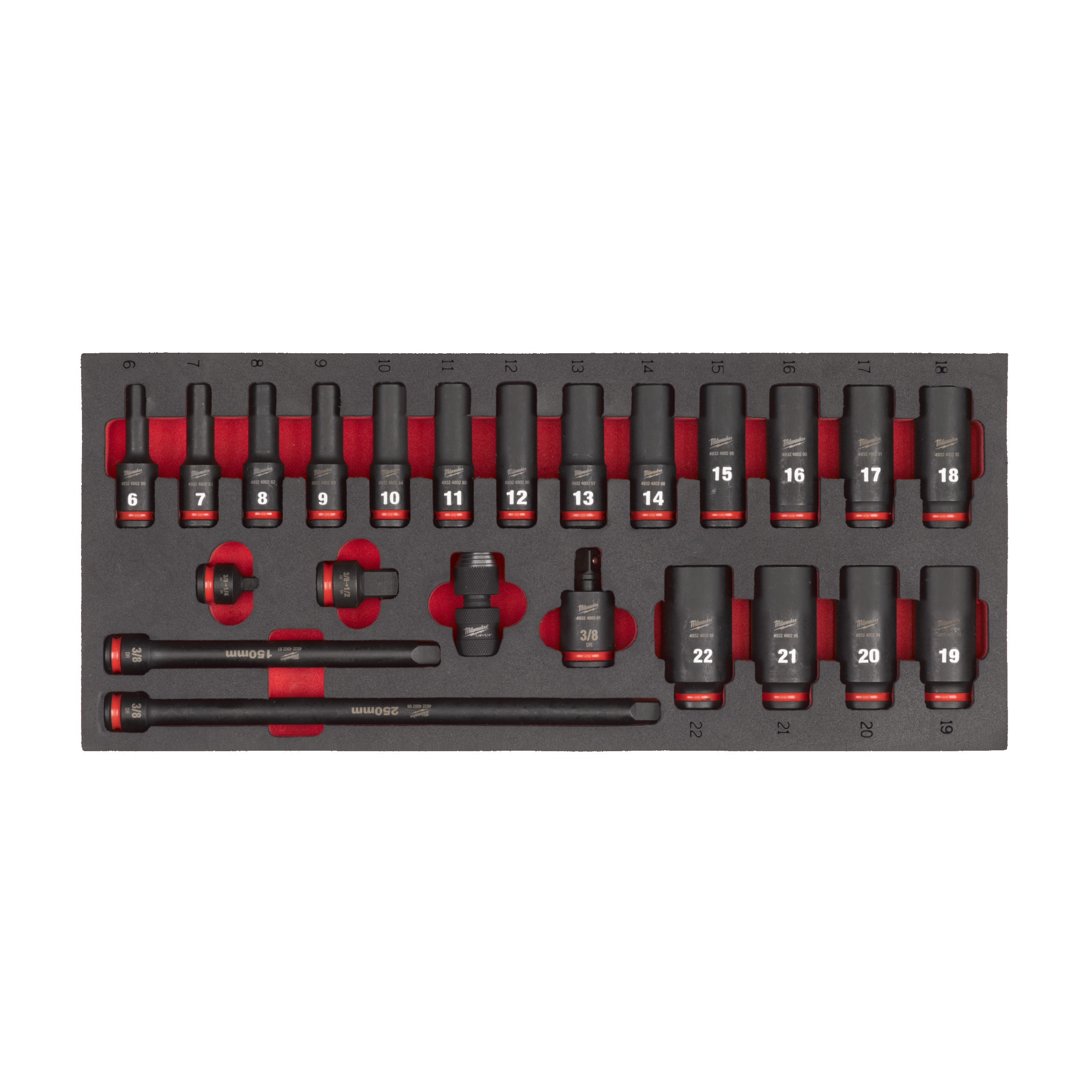 3/8" SHOCKWAVE Schlagnüsse lang Einlage — 23-teilige Einlage für Werkstattwagen 78 cm