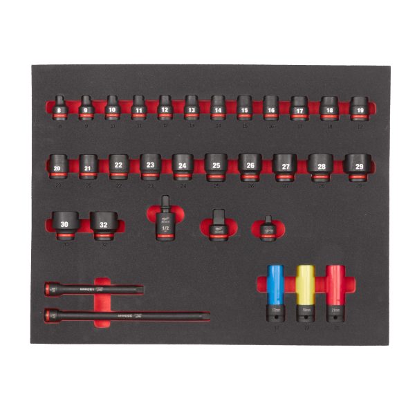1/2" SHOCKWAVE Schlagnüsse Einlage — 32-teilige Einlage für Werkstattwagen 78 cm