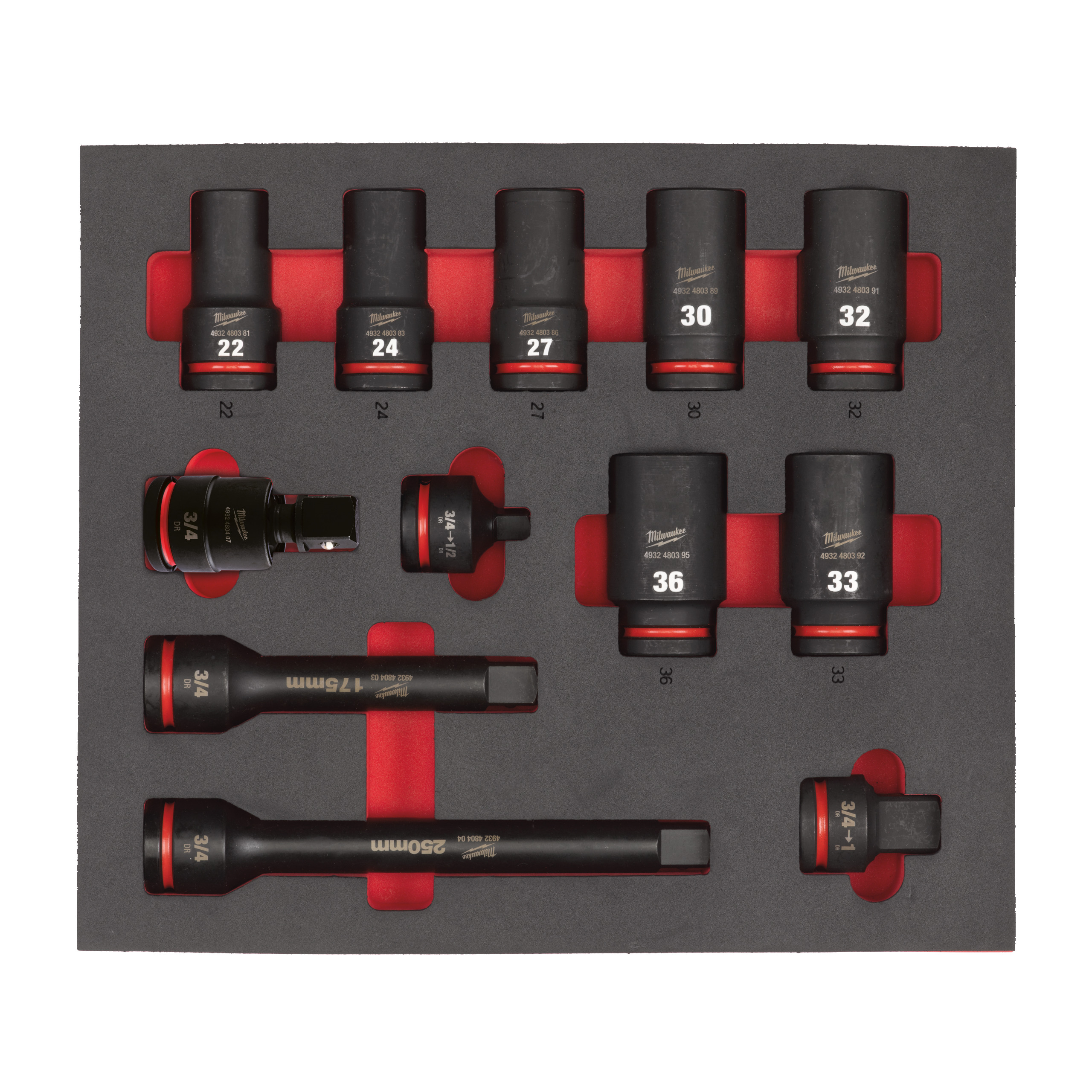3/4" SHOCKWAVE Schlagnüsse lang Einlage — 12-teilige Einlage für Werkstattwagen 78 cm – Bild 2