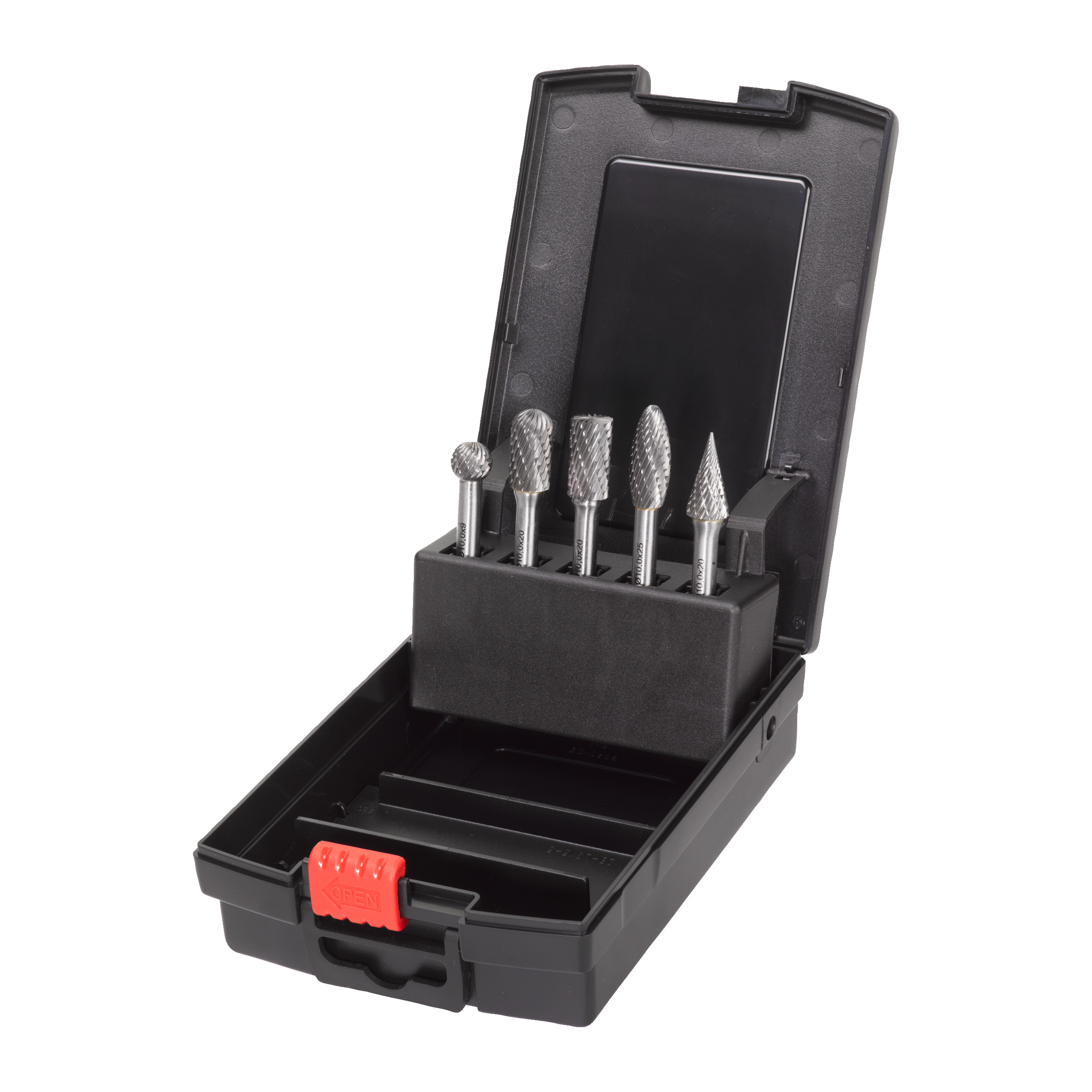 HM-Fräser-Set für Geradschleifer 6 mm Schaft u. 10 mm Durchmesser — 5-tlg. Kassette