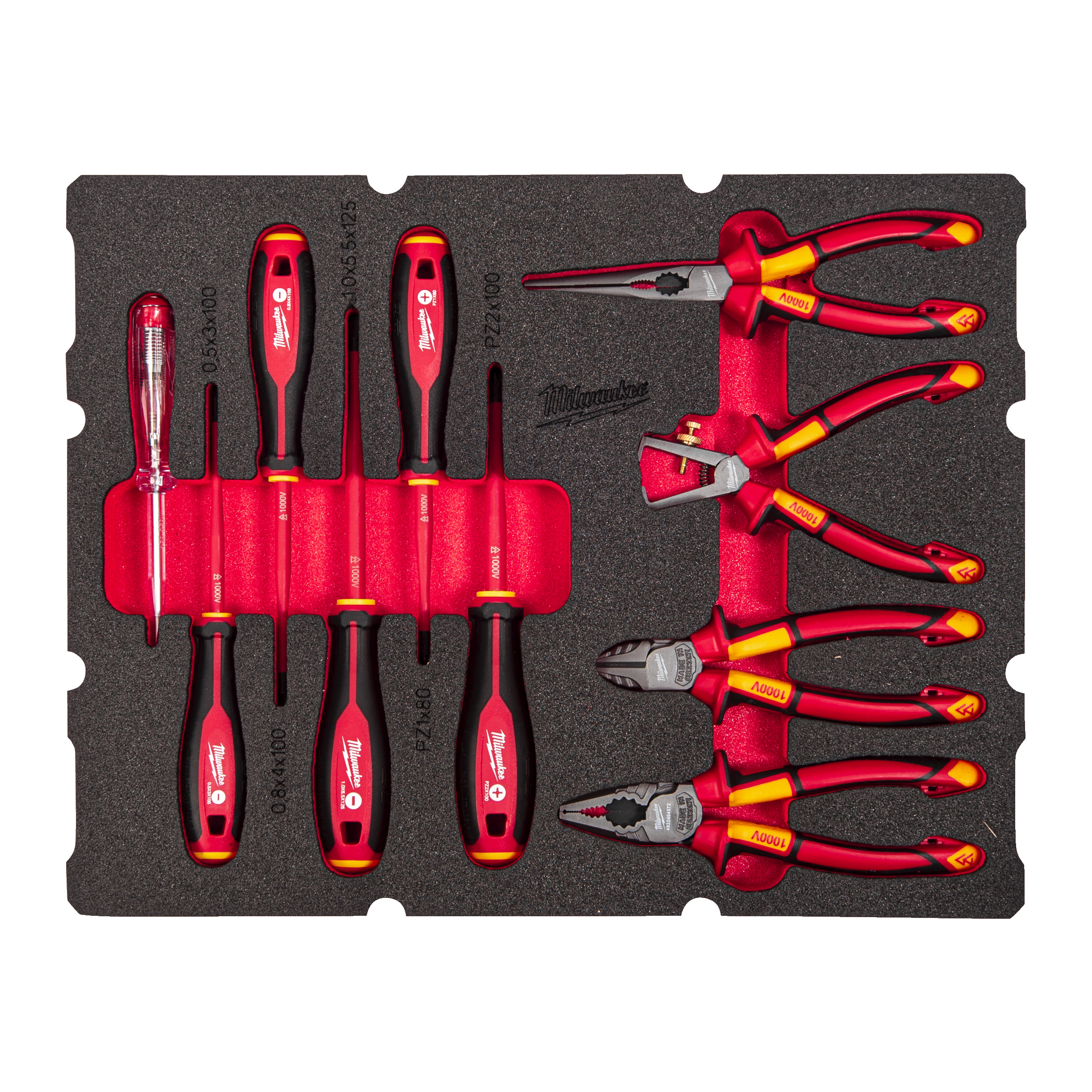 VDE Zangen und VDE Schraubendreher Einlage — 10-teilige Einlage für PACKOUT Koffer mit Schubladen