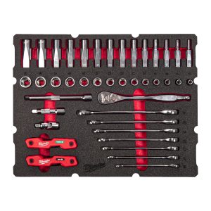 3/8" Ratschen- u. Steckschlüsseleinsätze, Ratschen-Ringmaulschlüssel Einlage — 55-teilige Einlage für PACKOUT Koffer mit Schubladen