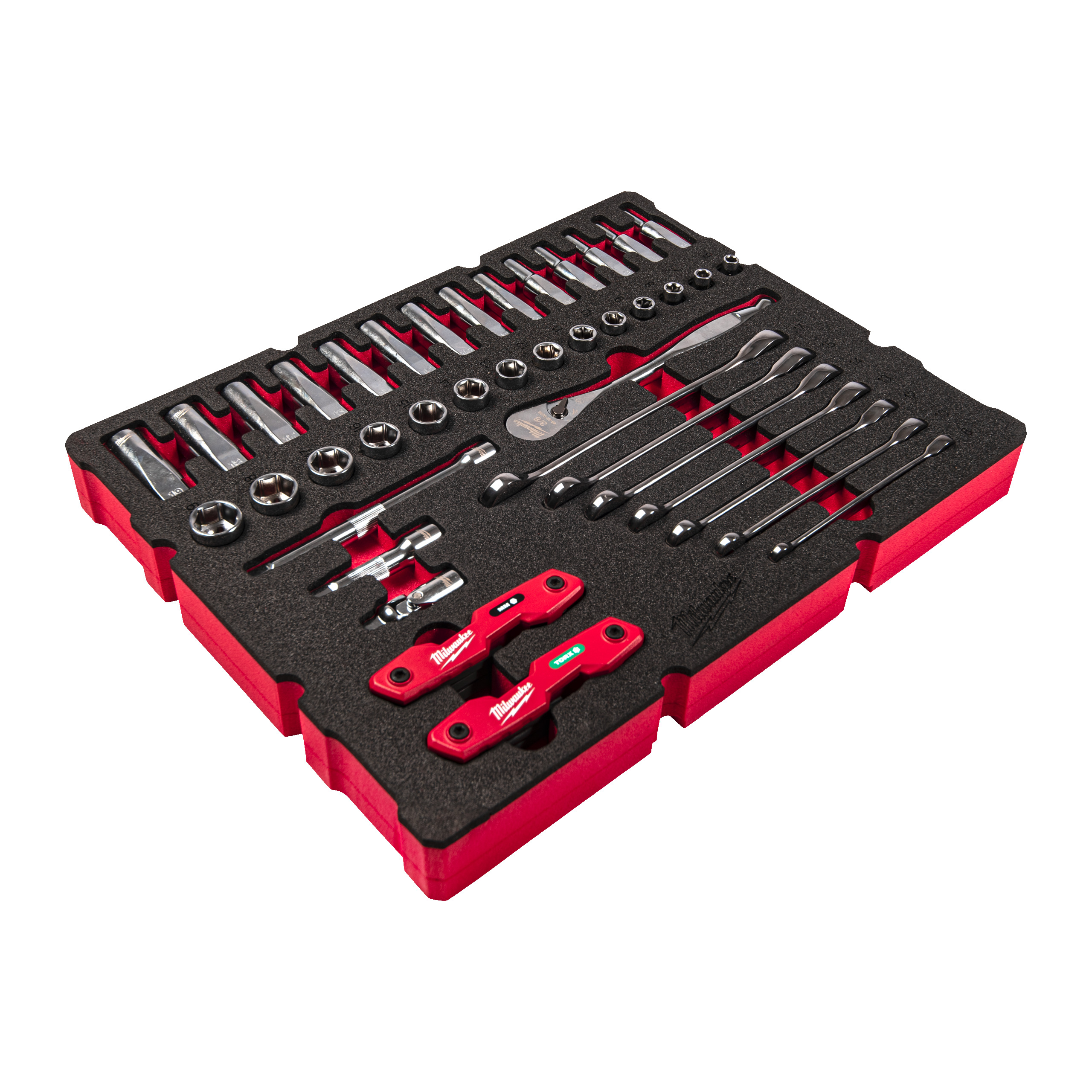 3/8" Ratschen- u. Steckschlüsseleinsätze, Ratschen-Ringmaulschlüssel Einlage — 55-teilige Einlage für PACKOUT Koffer mit Schubladen – Bild 2