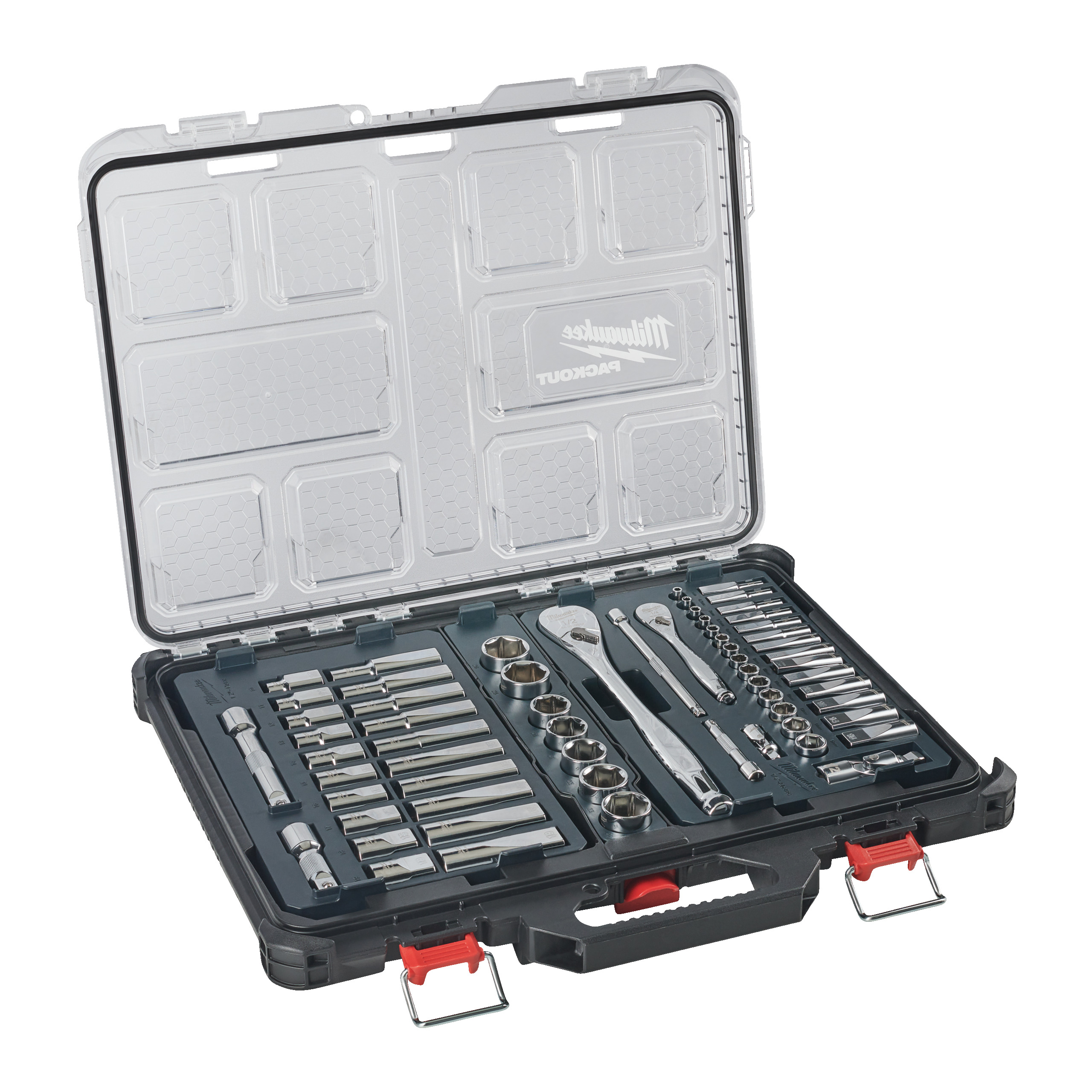 Ratschen- und Steckschlüsseleinsatz Set 1/4" und 1/2" metrisch und imperial — 63-teilig im PACKOUT Organiser Compact – Bild 3