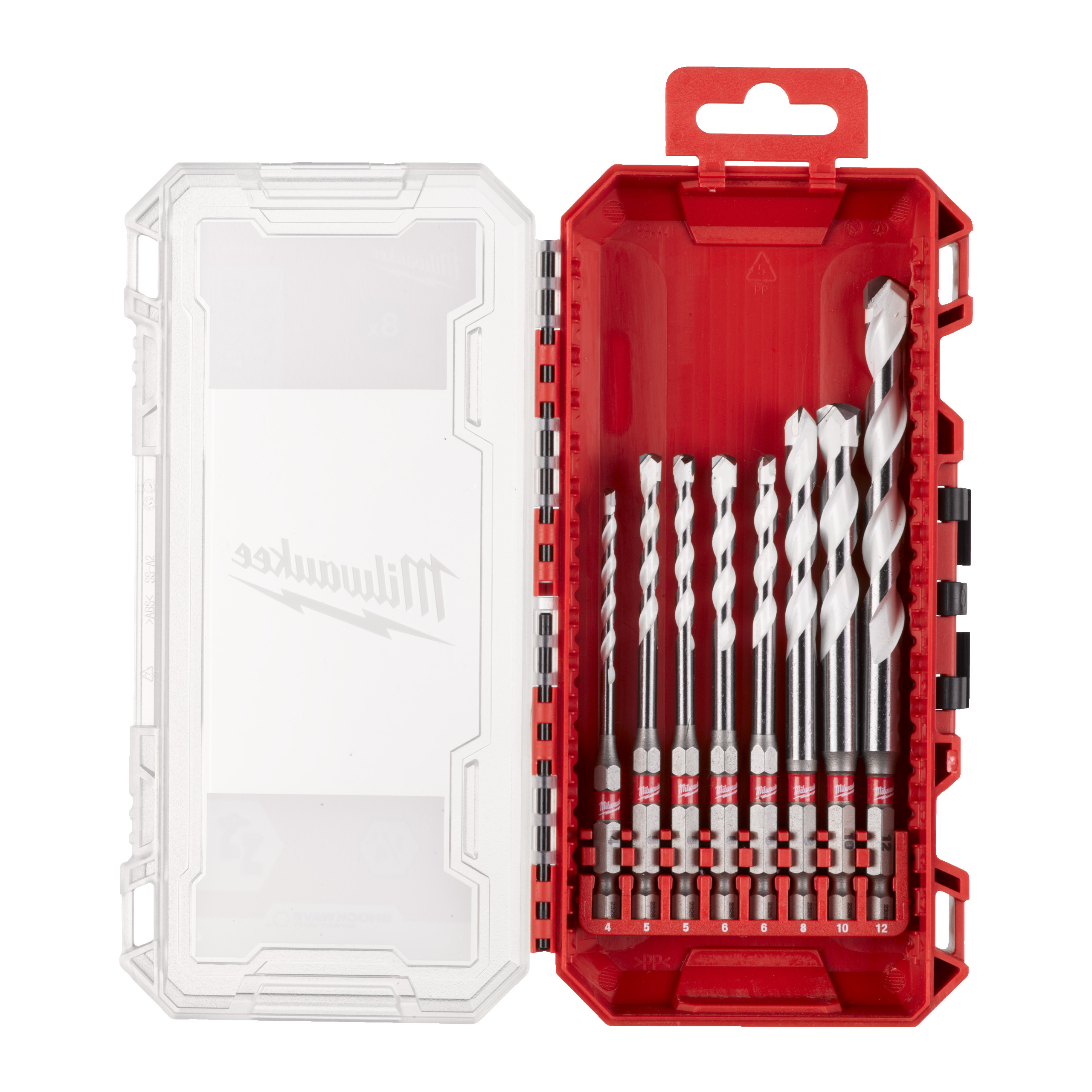 SHOCKWAVE Multimaterial Bohrer 1/4" Hex Set 8-teilig — 4/5/5/6/6/8/10/12 mm in PACKOUT kompatibler Kassette