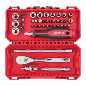 Ratschen-, Standard Steckschlüsseleinsätze- und Handgriff Set 1/4" — metrisch, 38-teilig, in PACKOUT kompatibler Kassette