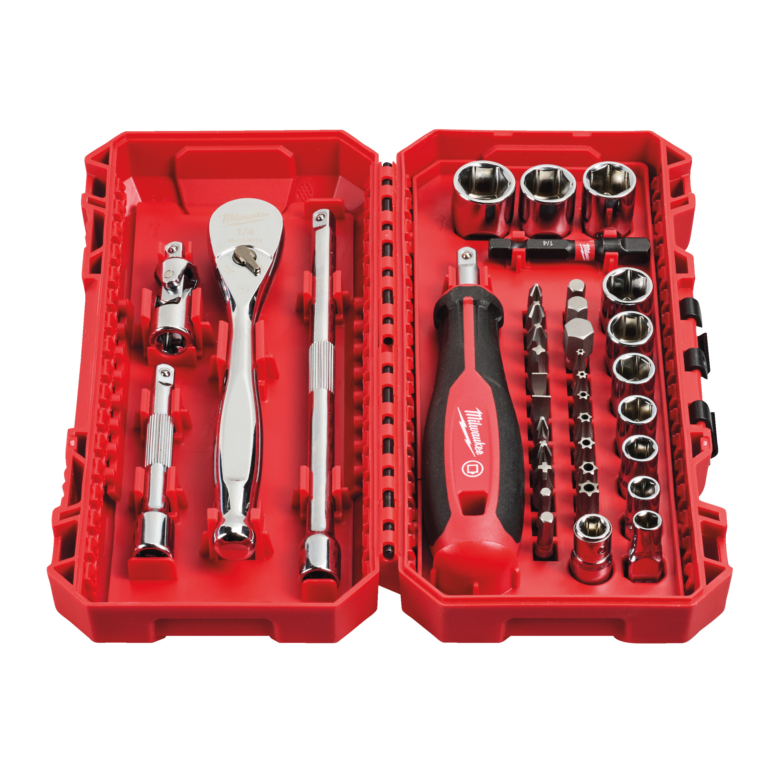Ratschen-, Standard Steckschlüsseleinsätze- und Handgriff Set 1/4" — metrisch, 38-teilig, in PACKOUT kompatibler Kassette – Bild 2