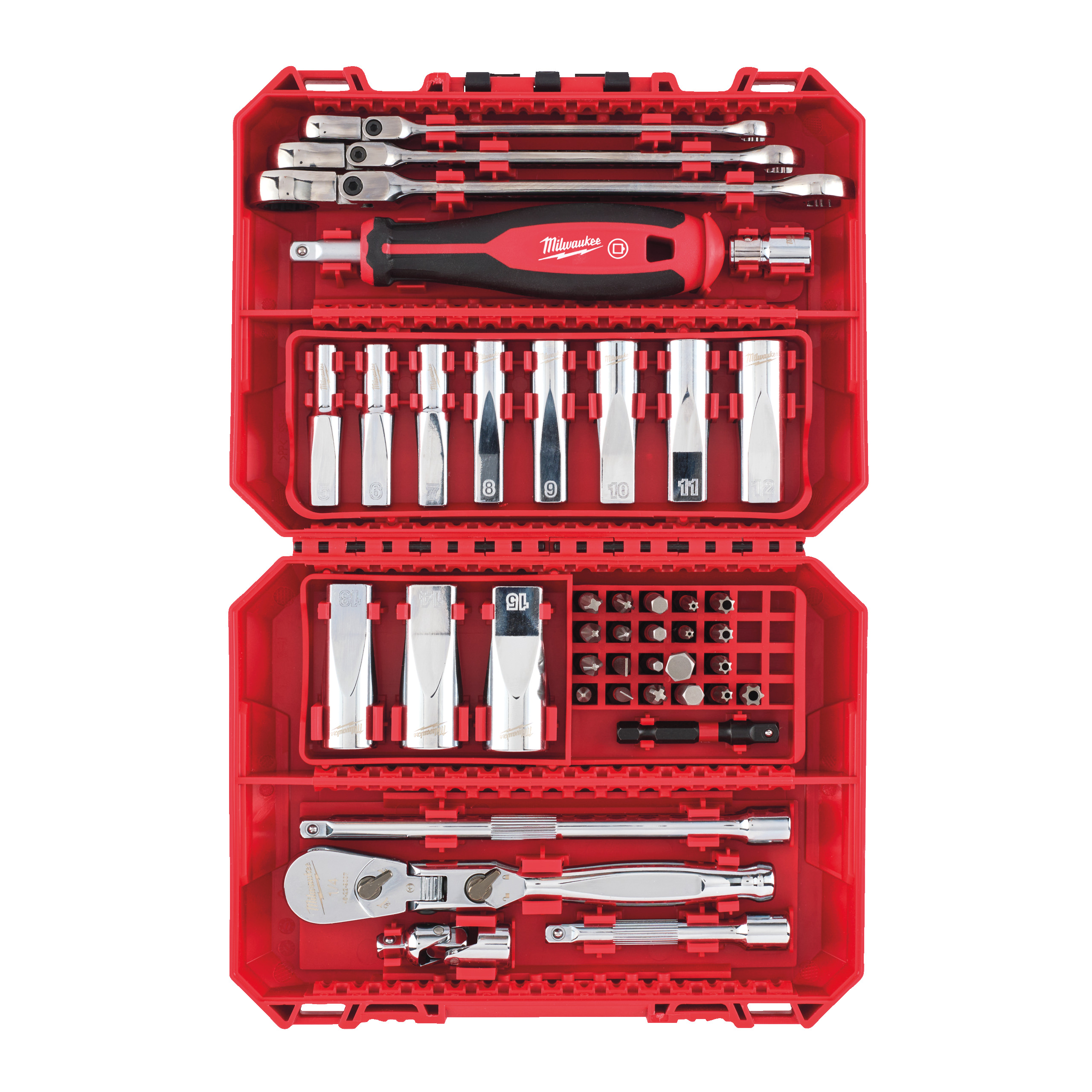 Ratschen-, lange Steckschlüsseleinsätze- und Handgriff Premium Set 1/4" — metrisch, 42-teilig, in PACKOUT kompatibler Kassette