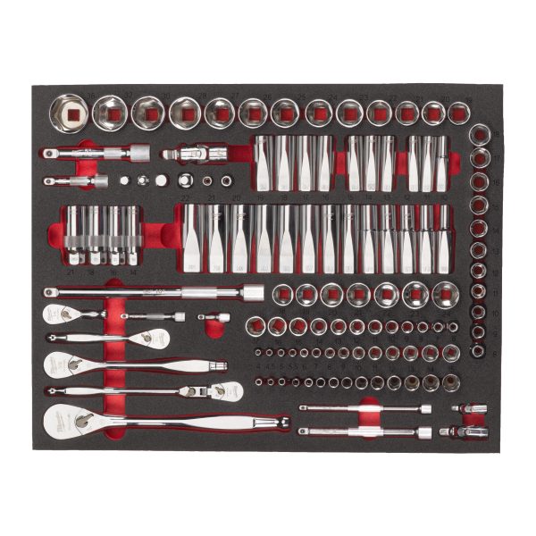 1/4", 3/8" und 1/2" Ratschen- & Steckschlüsseleinsätze Einlage — 119-teilige Einlage für Werkstattwagen 78 cm