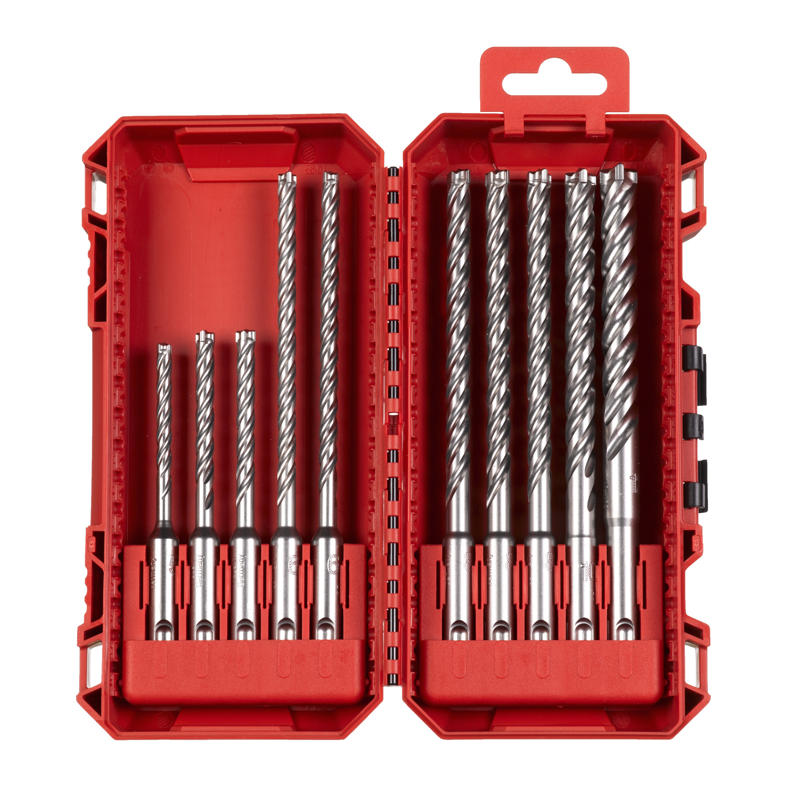 Hammerbohrer MX4 SDS-Plus Set 10-teilig — 5/6/6 x 115mm, 6/6/8/8/8/10/12 x 165 mm in PACKOUT kompatibler Kassette – Bild 3