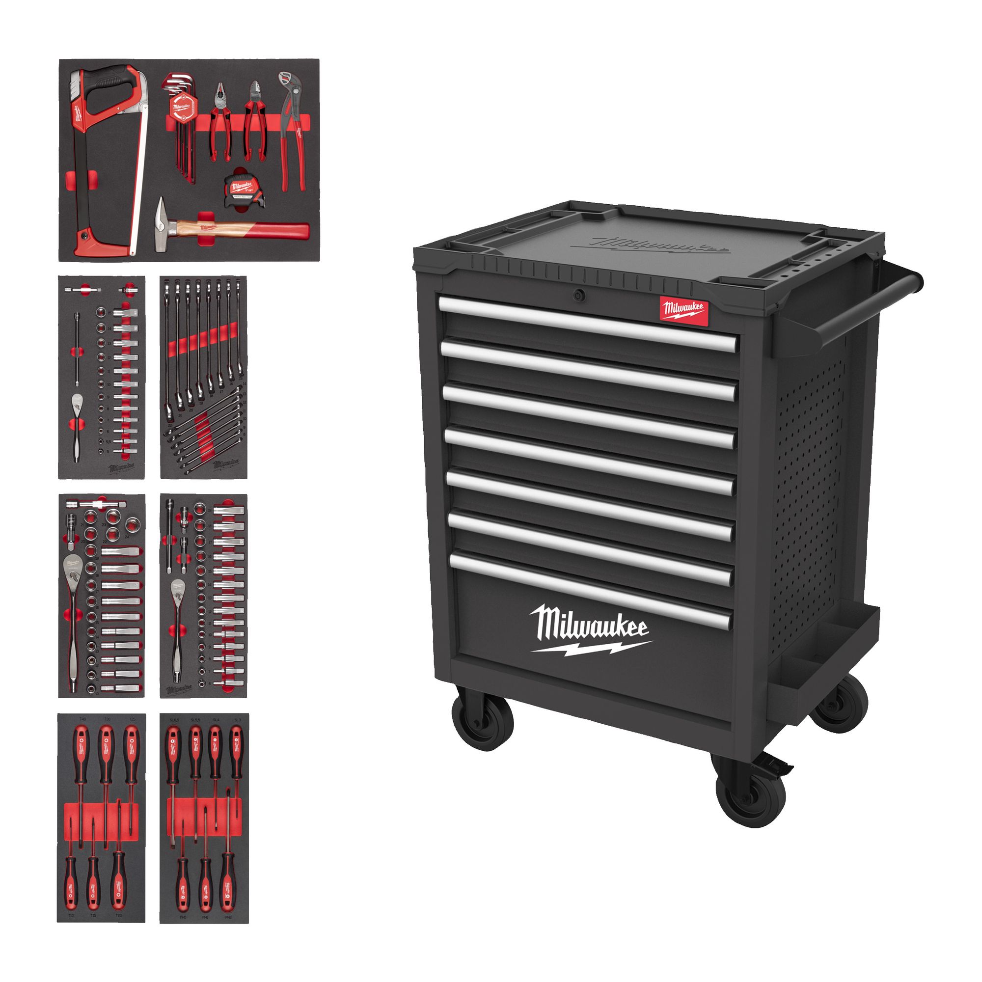 27" / 69 cm TOOLGUARD Werkstattwagen mit Werkzeugbestückung — 131-teilig, grau