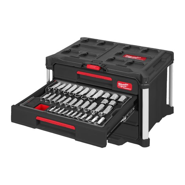 1/4", 3/8" & 1/2" Ratschen- u. Steckschlüsseleinsätze Set — 244-teiliges Set im PACKOUT Koffer mit Schubladen