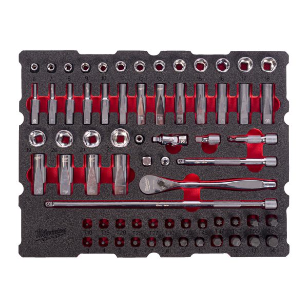1/4" Ratschen- u. Steckschlüsseleinsätze Einlage — 68-teilige Einlage für PACKOUT Koffer mit Schubladen