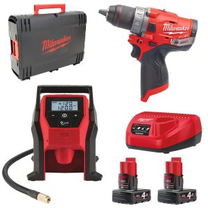 Bohrschrauber M12FDD-402X 2x 4,0Ah|Lader|HD-Box + Kompressor M12 BI