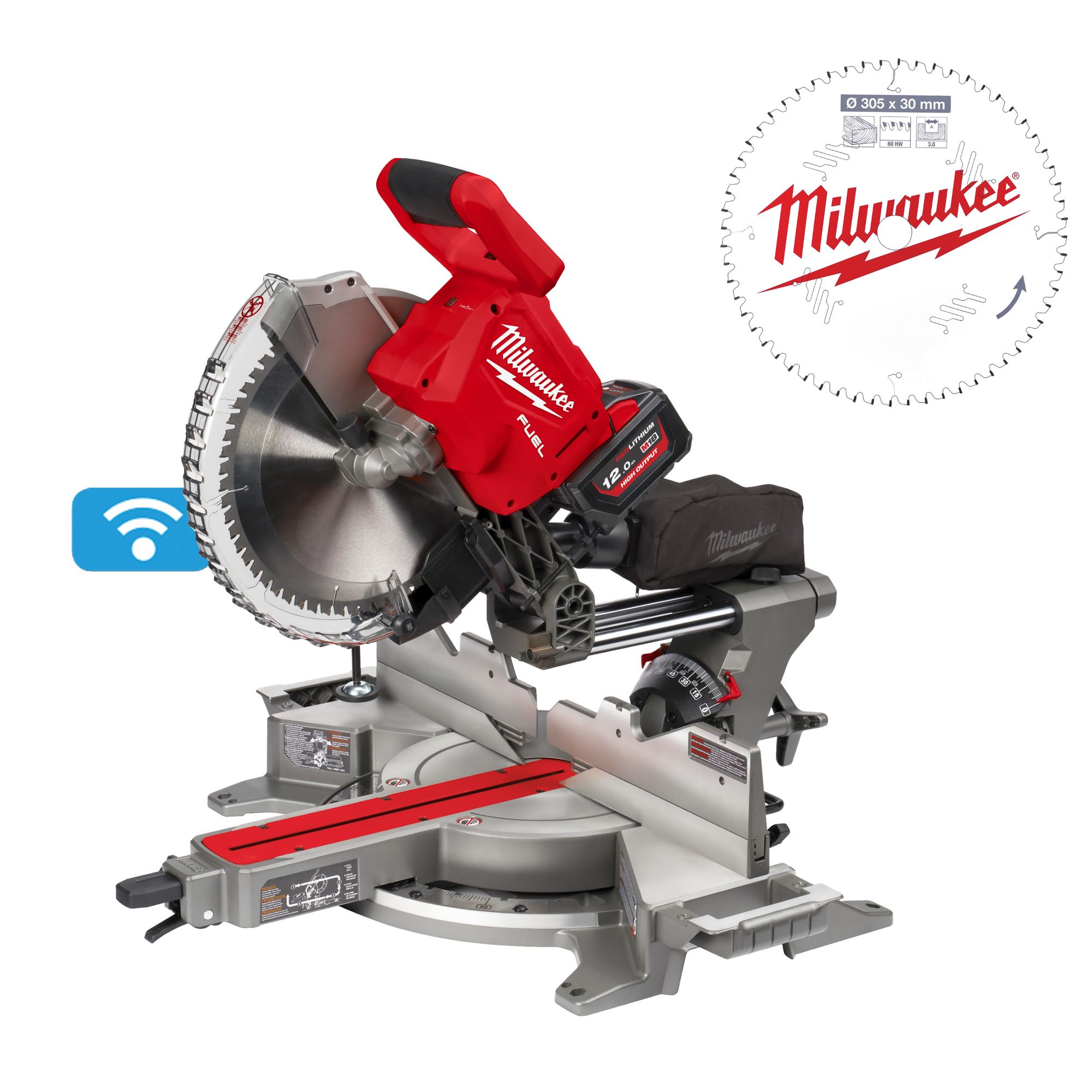 Akku-Kapp- Gehrungssäge M18 FMS305 1x 12 Ah Akku + Lader + extra Sägeblatt Z60