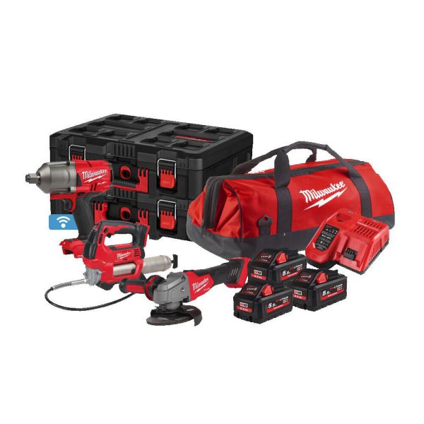 Kombo Kit M18FPP3M-553P, Schlagschrauber, Winkelschleifer, Fettpresse