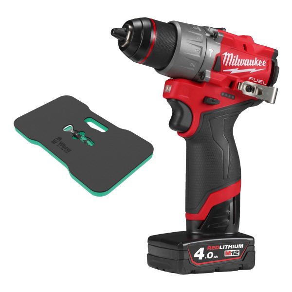 FUEL Akku-Kompakt-Schlagbohrschrauber M12FPD2-402X, 2x 4,0 Ah + Wera Knie- und Handschmeichler