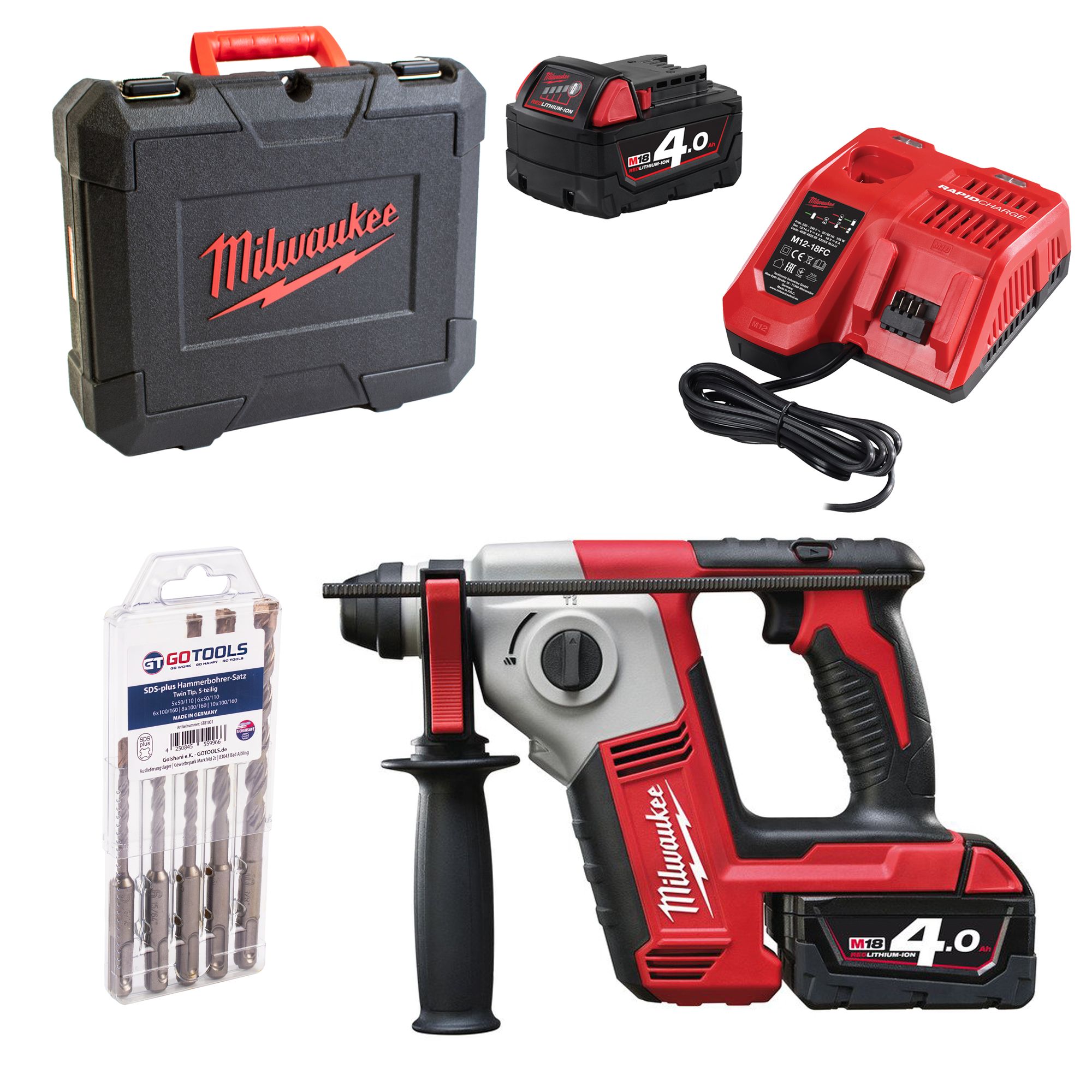 Akku-Bohrhammer M18BH-402C + Hammerbohrer-Set 5 tlg. im Koffer