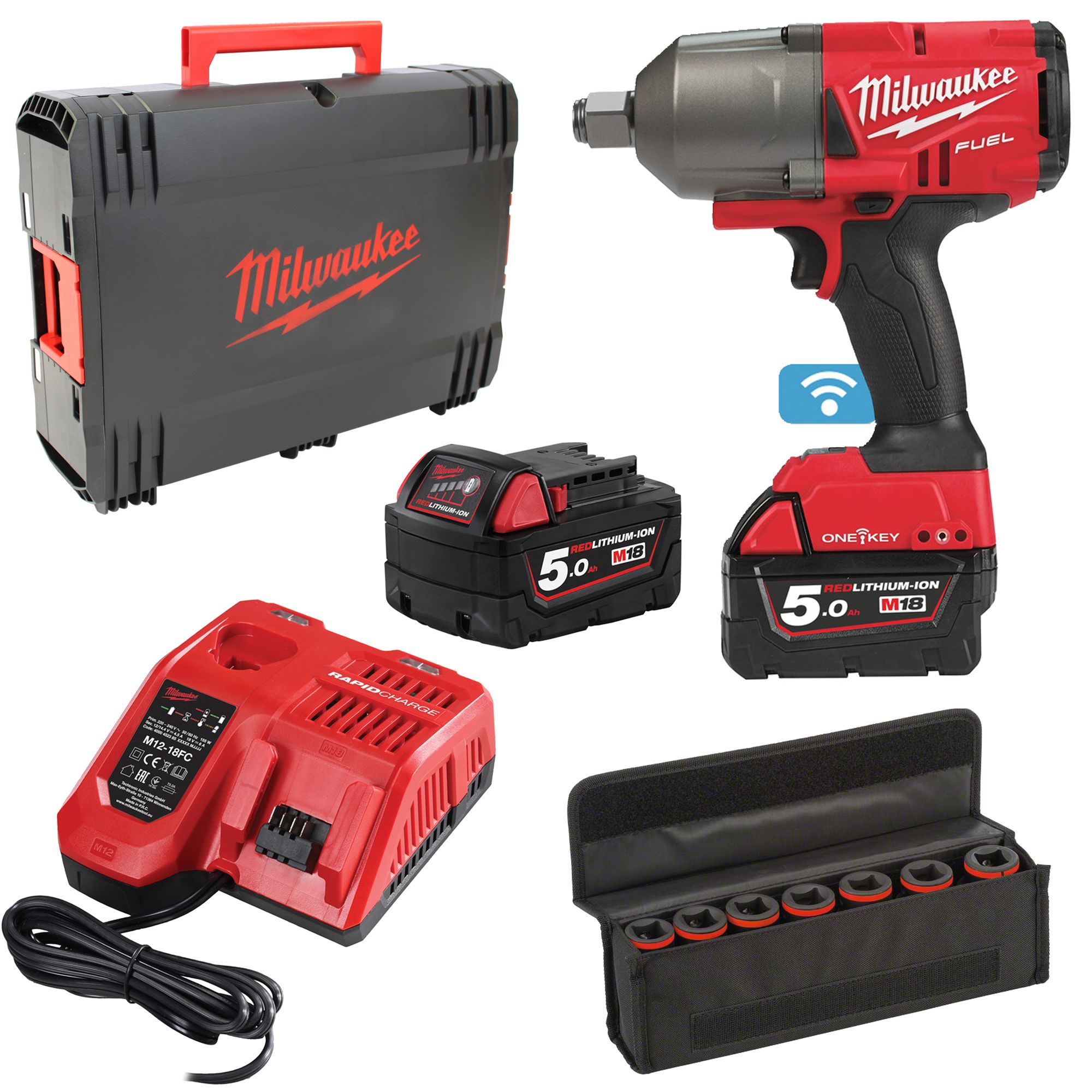 Akku-Schlagschrauber ONE KEY M18ONEFHIWF34-502X + Steckschlüssel-Set