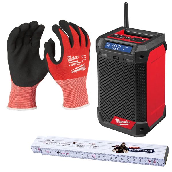 Netz-/Akku-Radio DAB+ M12 inkl.  Schnittschutzhandschuhe, GT Meterstab