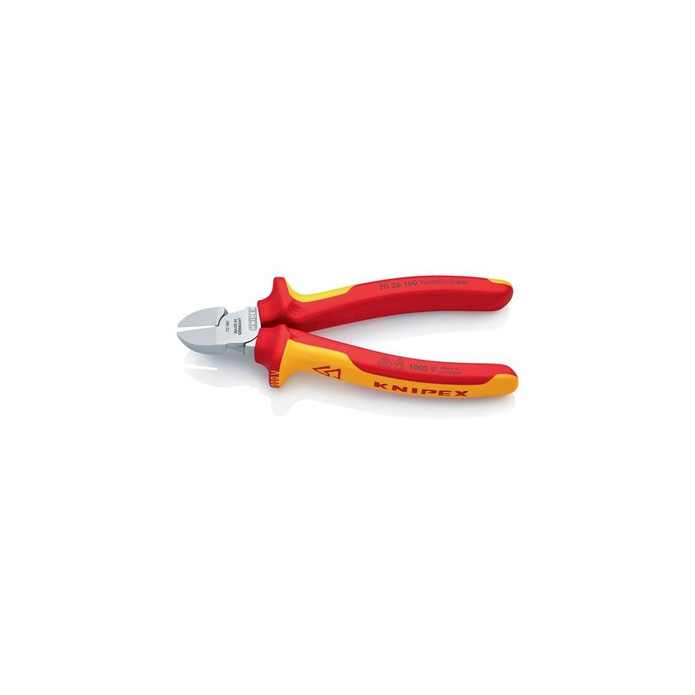 Knipex Seitenschneider Länge 160 mm Kopf verchromt VDE Mehrkomponenten-Hüllen – Bild 2