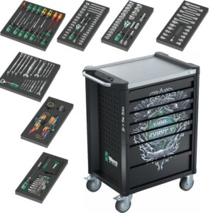 Wera 9706 Tool Rebel Werkstattwagen Stainless 2, 191-tlg., bestückt mit 7 Einlagen