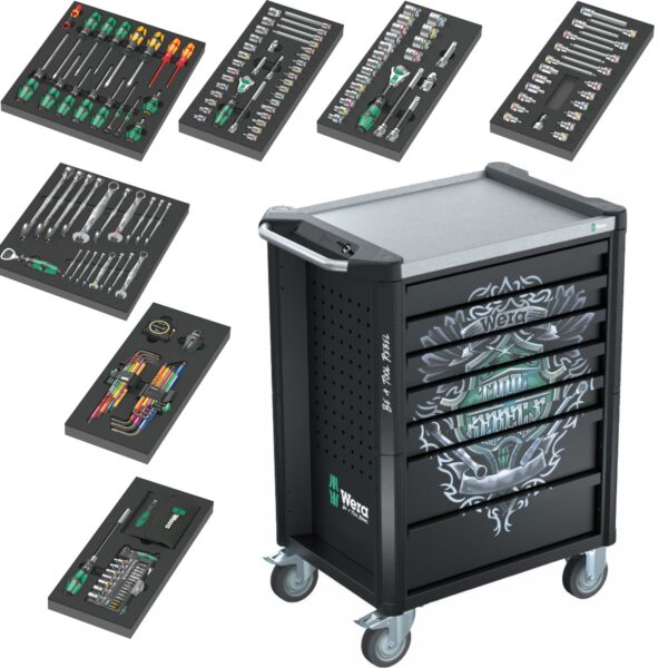 Wera 9706 Tool Rebel Werkstattwagen Stainless 2, 191-tlg., bestückt mit 7 Einlagen