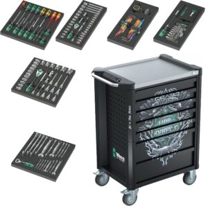 Wera 9705 Tool Rebel Werkstattwagen Stainless 1, 177-tlg., bestückt mit 6 Einlagen