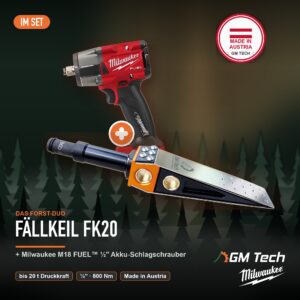 Set: GM-Tech Fällkeil FK20 + Milwaukee M18 FUEL ½″ Schlagschrauber