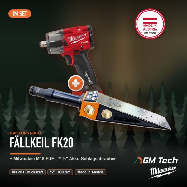Set: GM-Tech Fällkeil FK20 + Milwaukee M18 FUEL ½″ Schlagschrauber