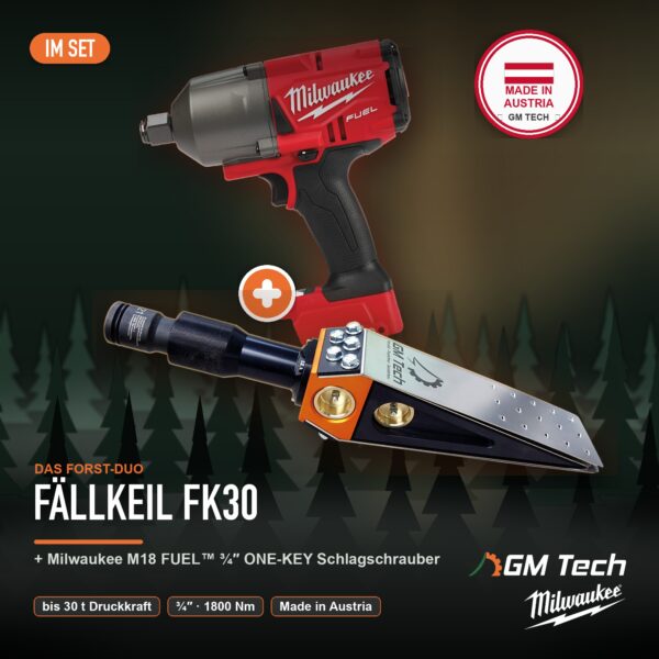 Set: GM-Tech Fällkeil FK30 + Milwaukee M18 FUEL ¾″ ONE-KEY Schlagschrauber